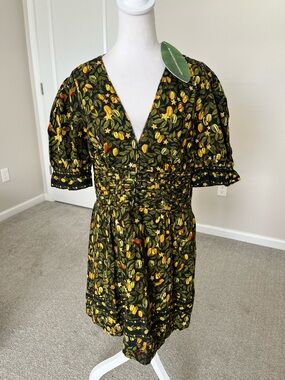 NWT Farm Rio Starfruit Women’s Black Floral V-Neck Mini Dress Size Large